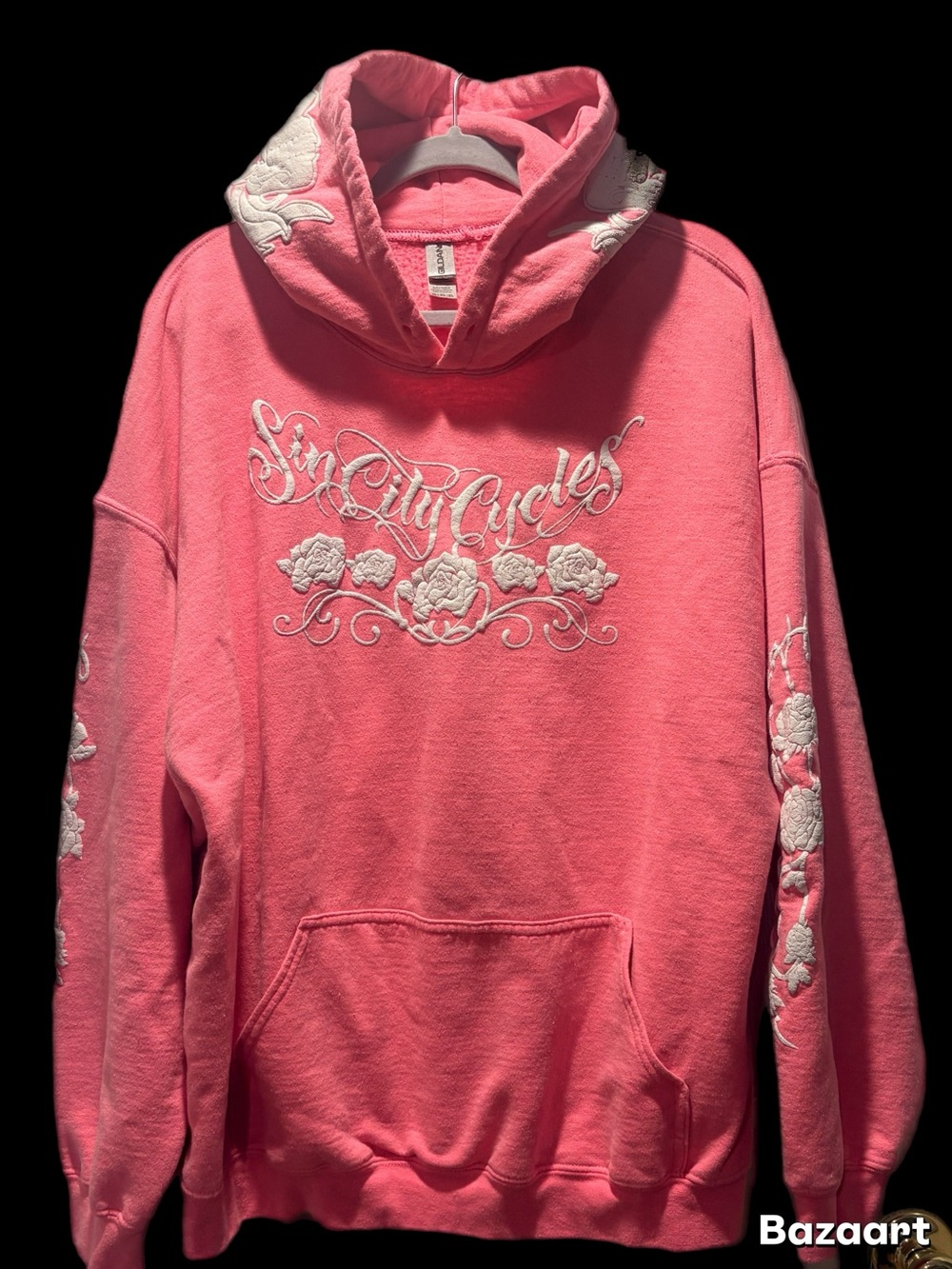 Hot pink SIN CITY CYCLES hoodie. 2XL